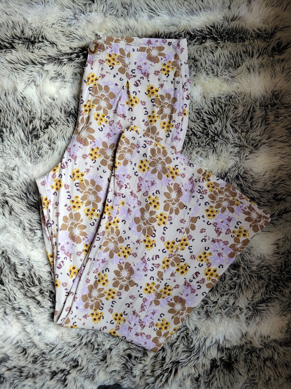 Free People Floral Wide-Leg Pants in White, Brown and Yellow - Picture 5 of 6